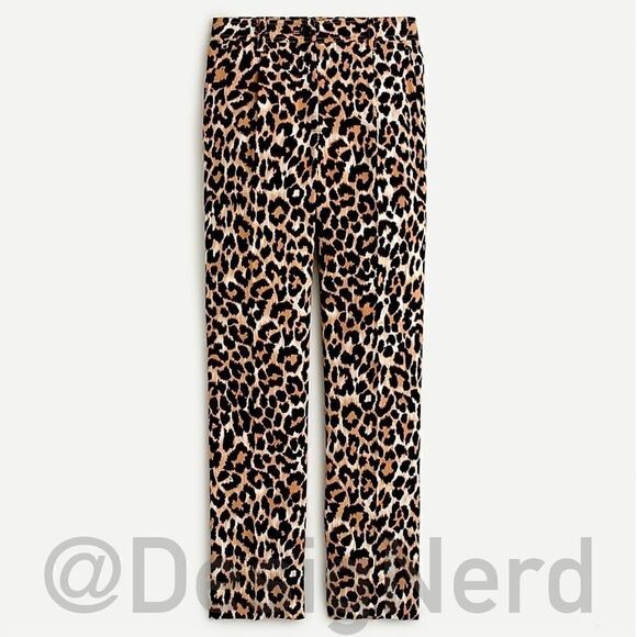 J. CREW TAILORED RELAXED PANT IN LEOPARD PRINT HIGH WAISTED STRAIGHT LEG TROUSER - Picture 1 of 8